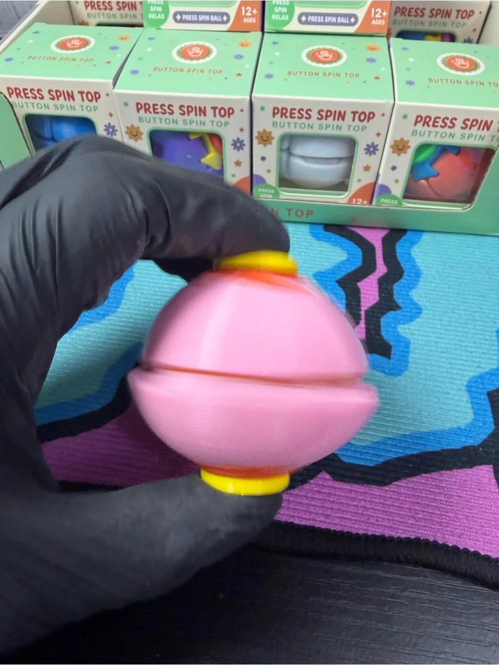 Press Spin Top Button Spin Top - Pink Kids Toy